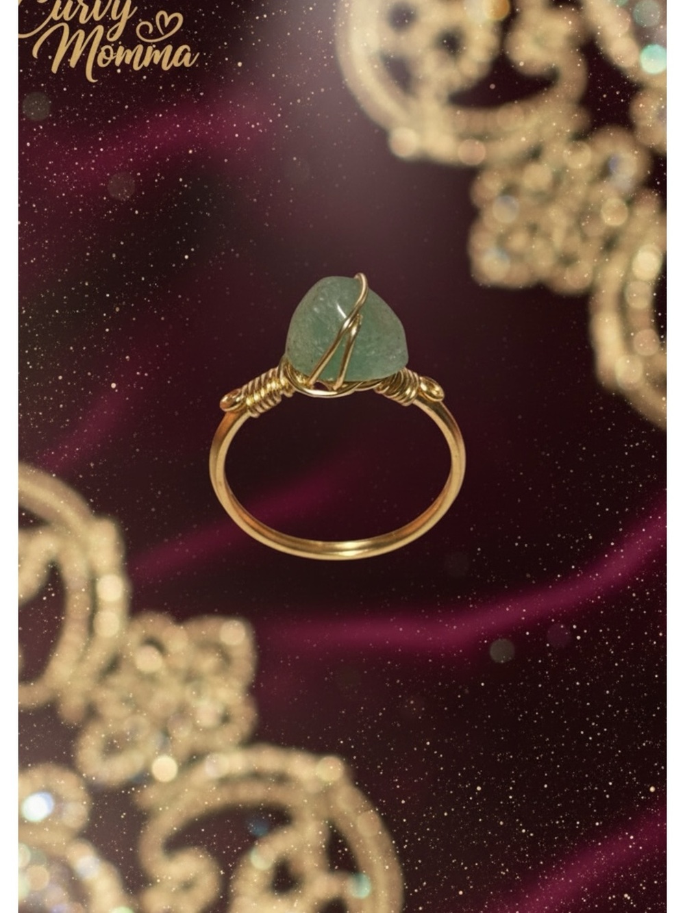 Gold dipped  Wire-Wrapped Green Stone Ring - Women's Jewelry